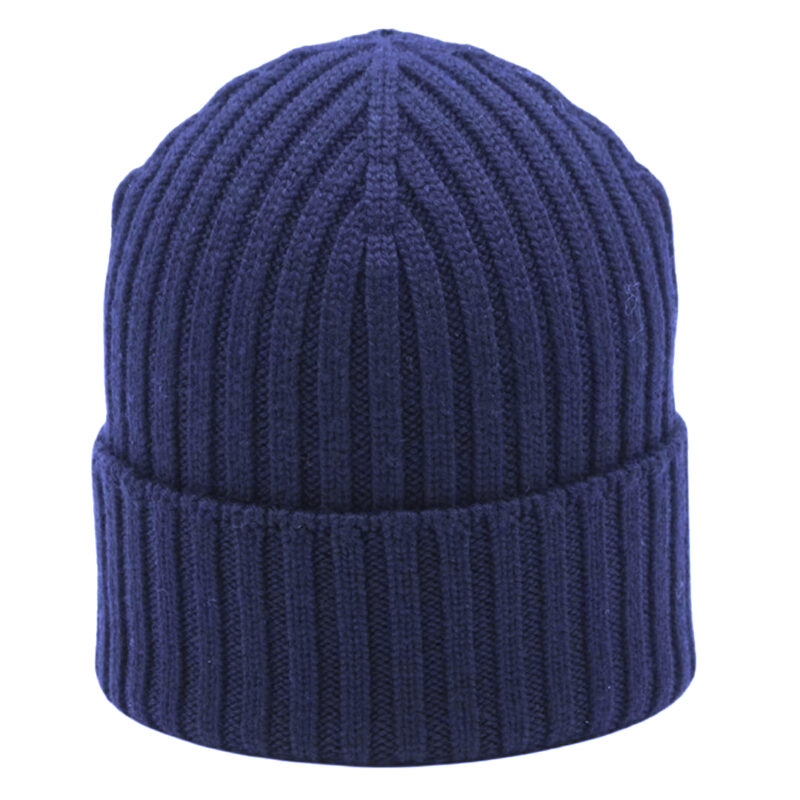 Berretto in Lana Cashmere a Coste Blu
