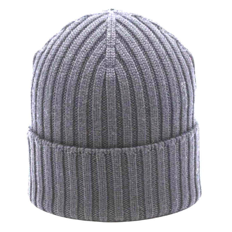 Berretto in Lana Cashmere a Coste Grigio Chiaro