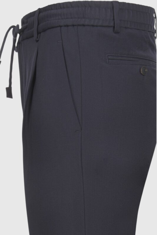 Pantalone in lana tecnica blu navy - dettaglio vita