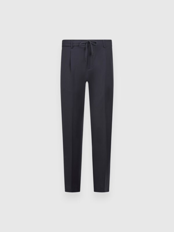 Pantalone in lana tecnica blu navy con pince - fronte